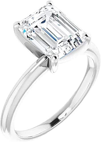 Moissanite World Minimalist Round Diamond Engagement Ring, Emerald Cut 3.00CT, Colorless Moissanite Ring, 925 Sterling Silver, Solitaire Engagement Ring, Wedding Ring, (5.5)