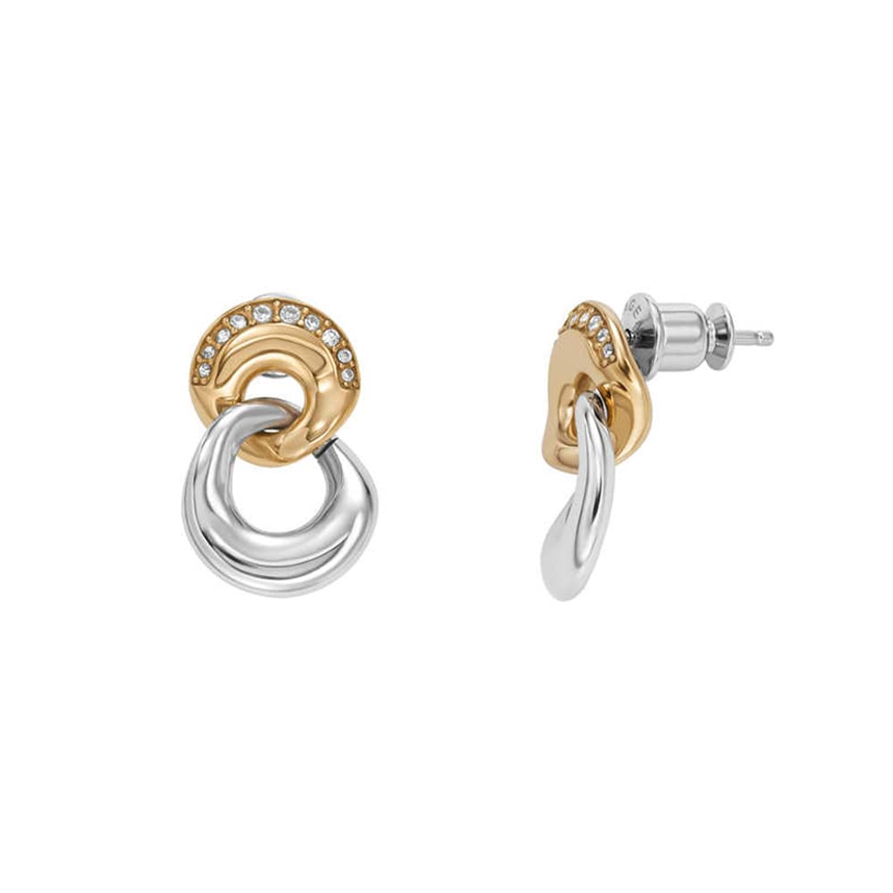 Skagen Women's Kariana Gold Tone Earrings With Crystal Accents, Two-Tone