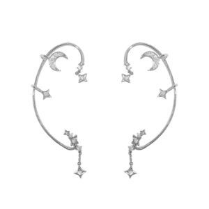 2pcs women's clip-on earrings hook without pierced (star moon ear clips)