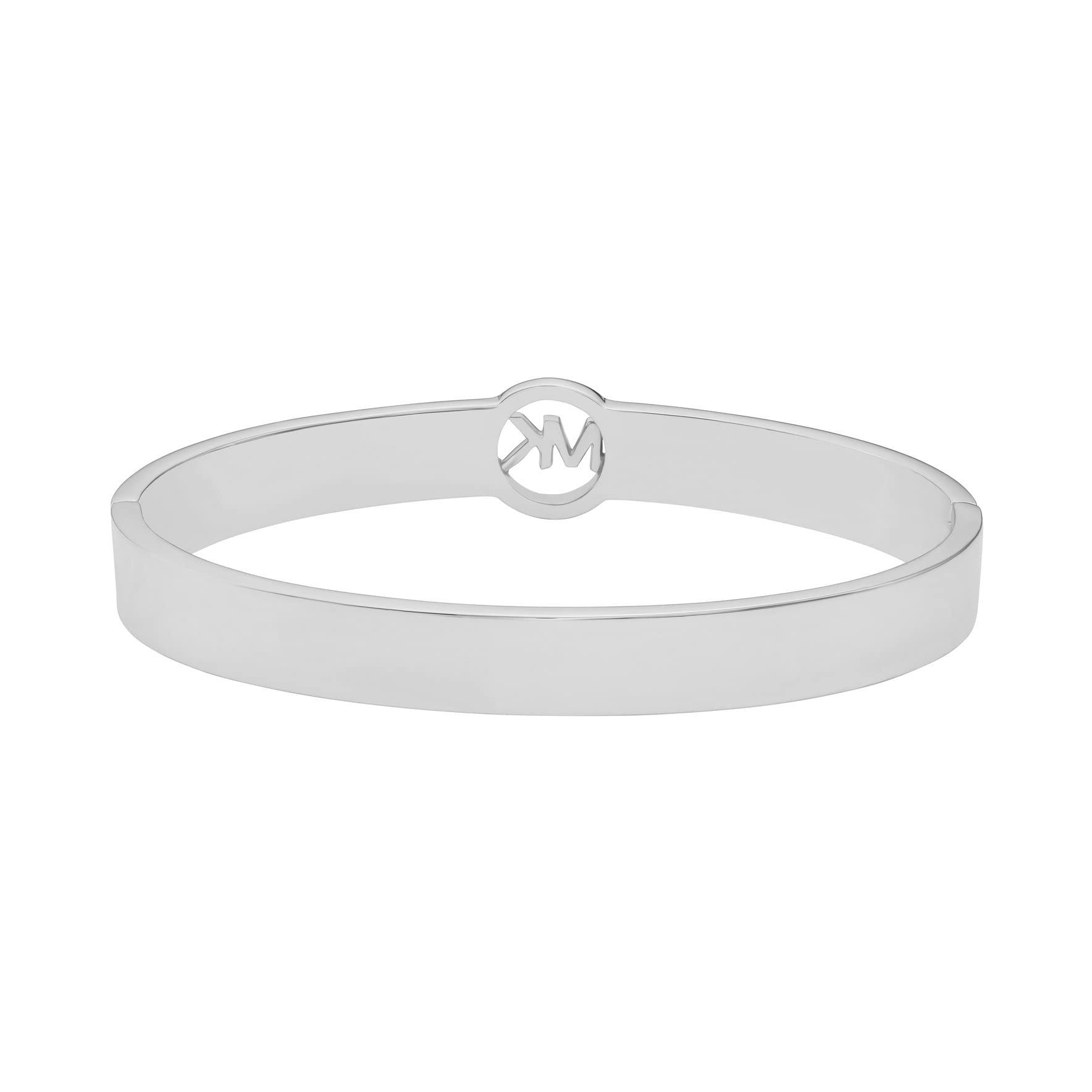 Michael Kors Brass and Pavé Crystal MK Logo Bangle Bracelet for Women, Color: Silver (Model: MKJ8003040)