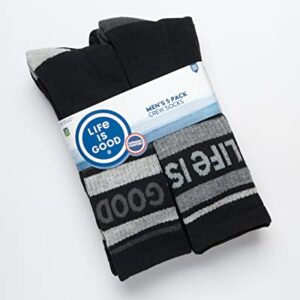 Life is Good Men's Athletic Socks - Performance Cushion Crew Socks (5 Pack), Size 6-12.5, Black