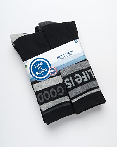 Life is Good Men's Athletic Socks - Performance Cushion Crew Socks (5 Pack), Size 6-12.5, Black