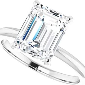 Moissanite World Minimalist Round Diamond Engagement Ring, Emerald Cut 3.00CT, Colorless Moissanite Ring, 925 Sterling Silver, Solitaire Engagement Ring, Wedding Ring, (5.5)