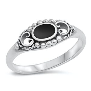 simulated black onyx cute heart bead bali ring new .925 sterling silver band size 10