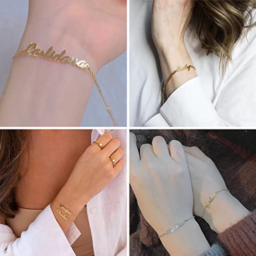 YESTIME Custom Name Bracelets - 18K Gold Plated Adjustable Personalized Name Anklet Bracelets, Customized Jewelry Gift for Women Girlfriend