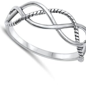 Rope Wave Knot Friendship Unique Ring New .925 Sterling Silver Band Size 10