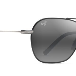 Maui Jim Men's and Women's Mano Polarized Aviator Sunglasses, Black w/Silver Stripe/Neutral Grey, Medium