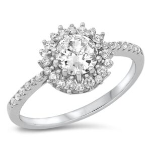 Halo White CZ Unique Engagement Ring New .925 Sterling Silver Band Size 6