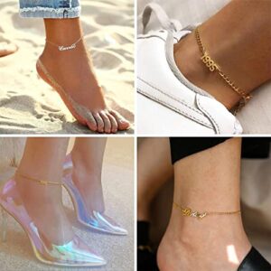 YESTIME Custom Name Bracelets - 18K Gold Plated Adjustable Personalized Name Anklet Bracelets, Customized Jewelry Gift for Women Girlfriend