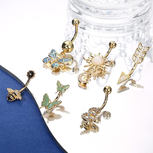 Dochais Belly Buton Rings Surgical Stainless Steel Belly Button Ring for Women Dangle Belly Button Rings Butterfly Cubic Zirconia Navel Barbell Body Piercing