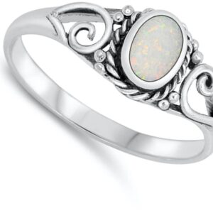 Celtic Rope White Simulated Opal Unique Ring New .925 Sterling Silver Band Size 6