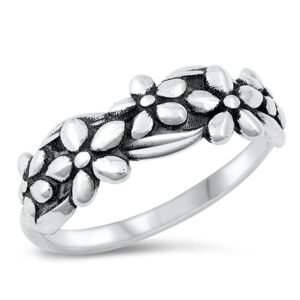 forget me not flowers polished ring new .925 sterling silver band size 6