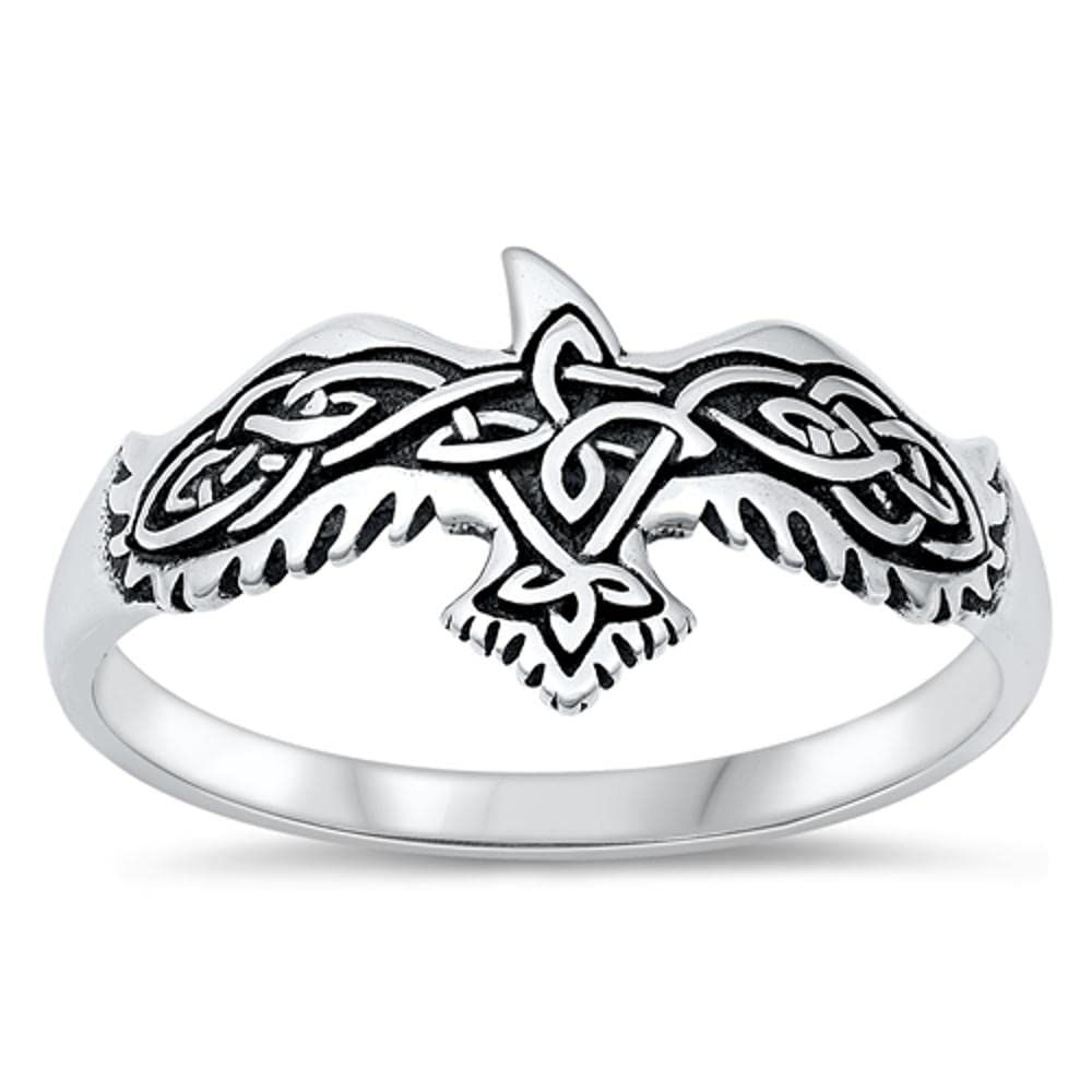 Celtic Eagle Hawk Falcon Unique Ring New .925 Sterling Silver Band Size 7