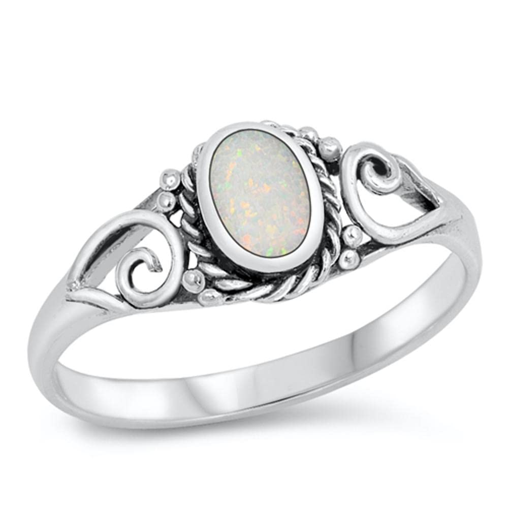 Celtic Rope White Simulated Opal Unique Ring New .925 Sterling Silver Band Size 6