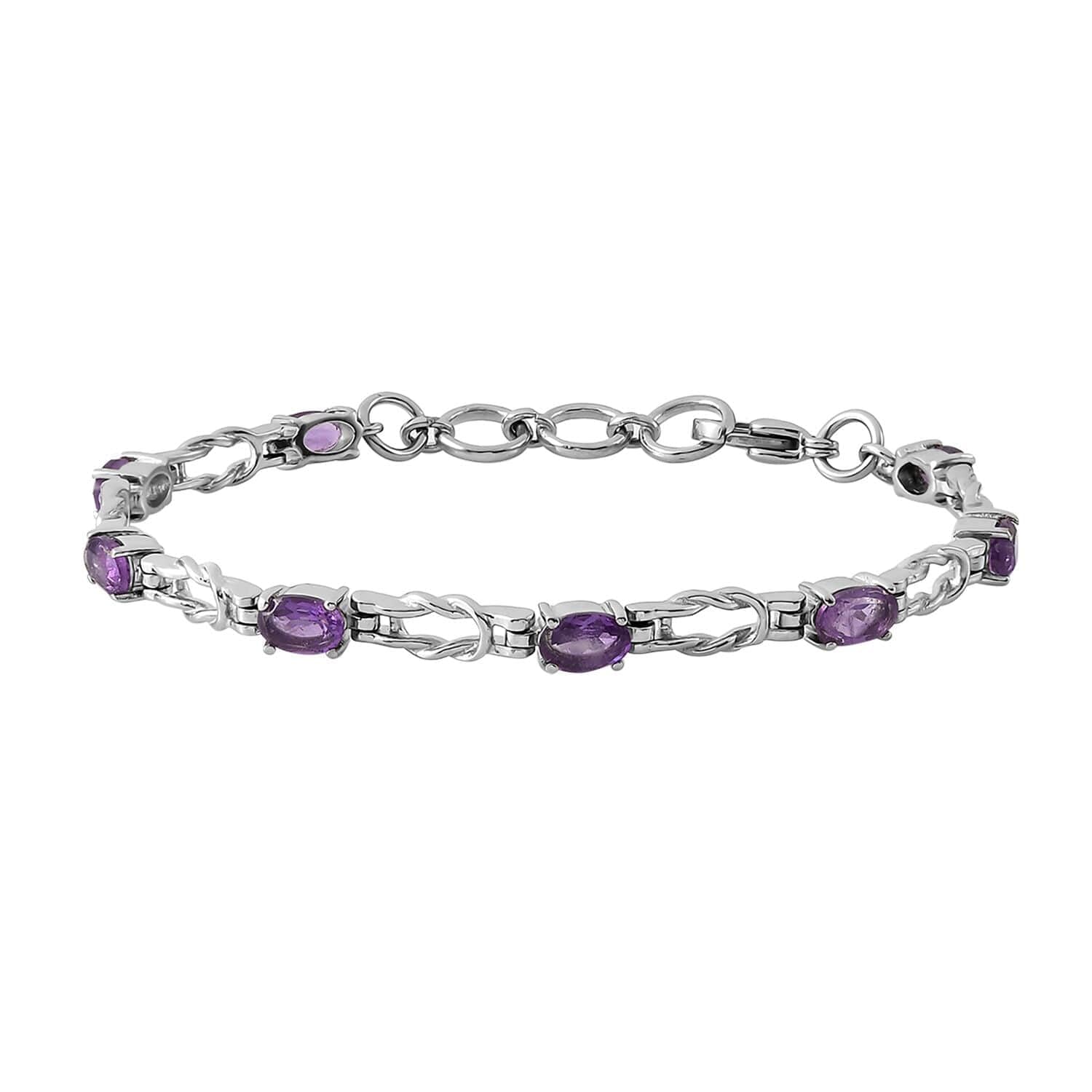 Shop LC Stainless Steel Line Bracelet with Natural Amethyst Gemstones - Handmade Elegant Jewelry for Women - Ideal for Special Occasions - Adjustable Bracelet with Extender - Fits Wrists 6" - 7"