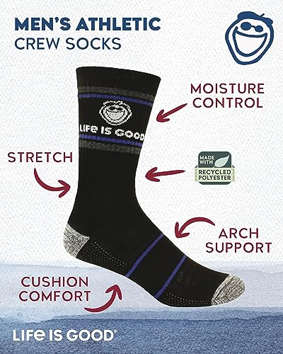 Life is Good Men's Athletic Socks - Performance Cushion Crew Socks (5 Pack), Size 6-12.5, Black