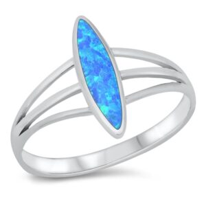 marquise blue simulated opal polished ring new .925 sterling silver band size 11