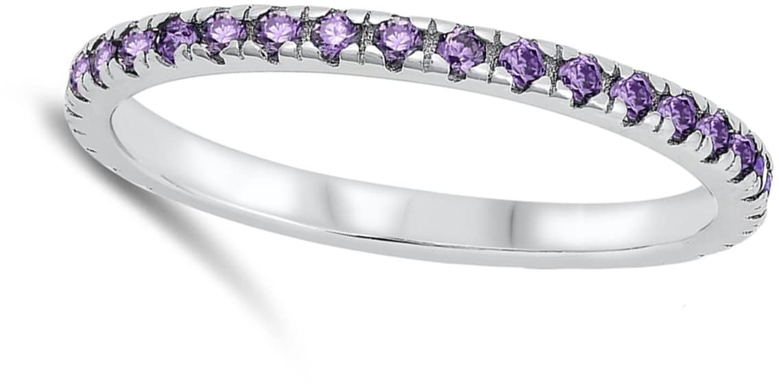 Simulated Amethyst Beautiful Eternity Ring New .925 Sterling Silver Band Size 9