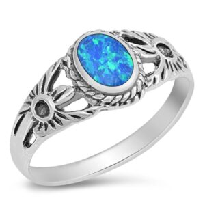 flower blue simulated opal wholesale ring new .925 sterling silver band size 8