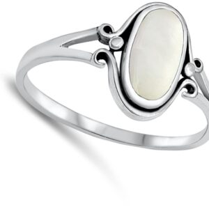 Oval Simulated Mother of Pearl Beautiful Ring New .925 Sterling Silver Band Size 9