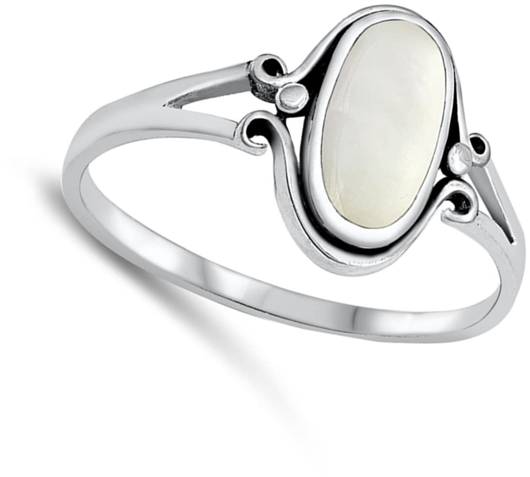 Oval Simulated Mother of Pearl Beautiful Ring New .925 Sterling Silver Band Size 9