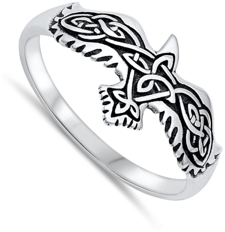 Celtic Eagle Hawk Falcon Unique Ring New .925 Sterling Silver Band Size 7