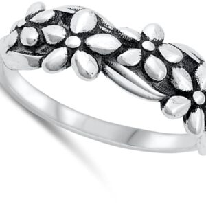 Forget Me Not Flowers Polished Ring New .925 Sterling Silver Band Size 6