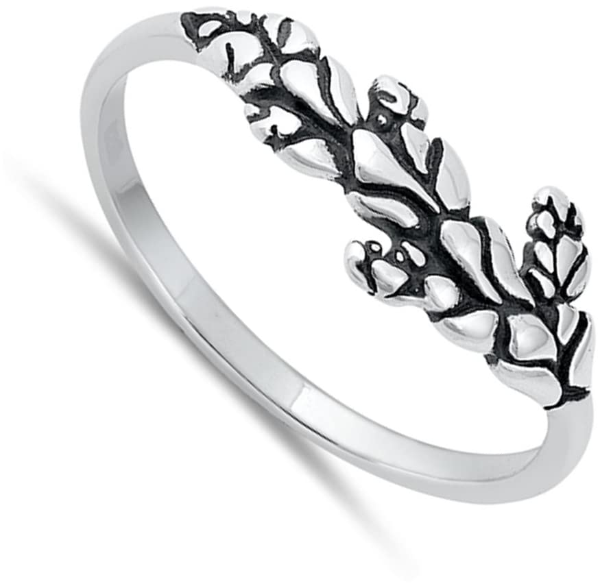 Oxidized Leaves Branch Classic Ring New .925 Sterling Silver Band Size 7