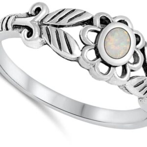 Flower White Simulated Opal Wholesale Ring New .925 Sterling Silver Band Size 8