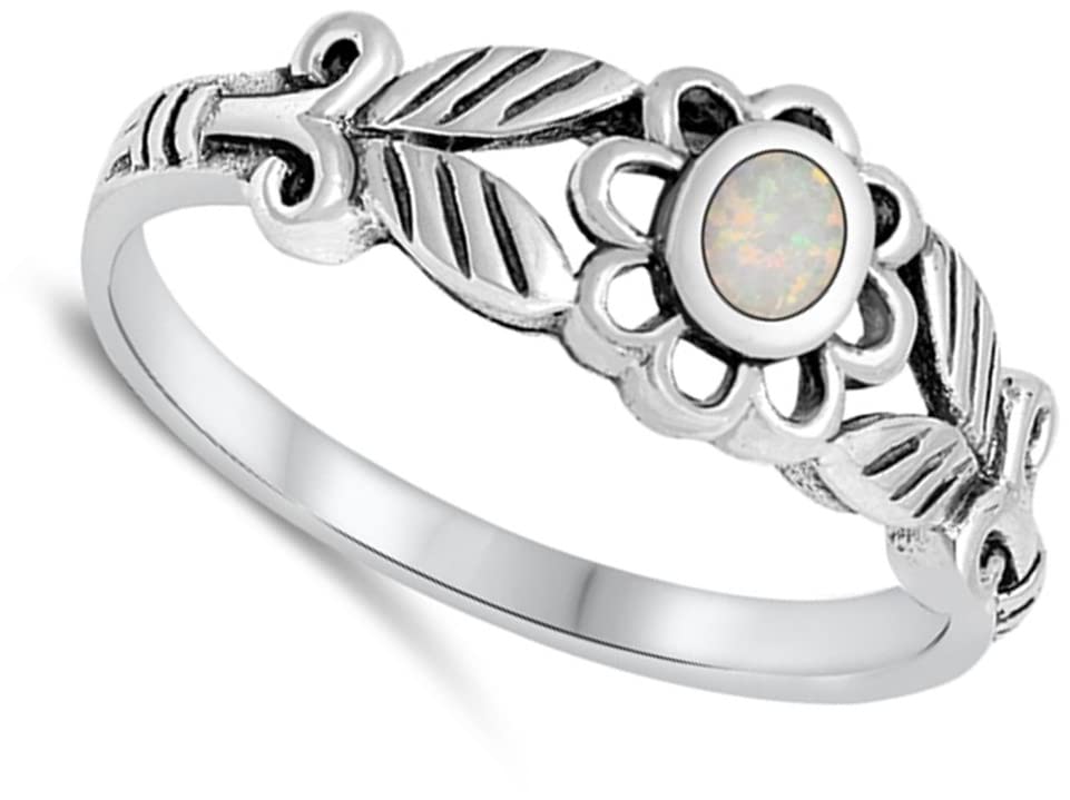 Flower White Simulated Opal Wholesale Ring New .925 Sterling Silver Band Size 8