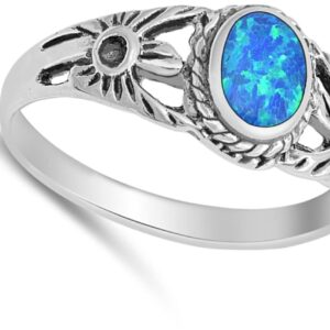 Flower Blue Simulated Opal Wholesale Ring New .925 Sterling Silver Band Size 8