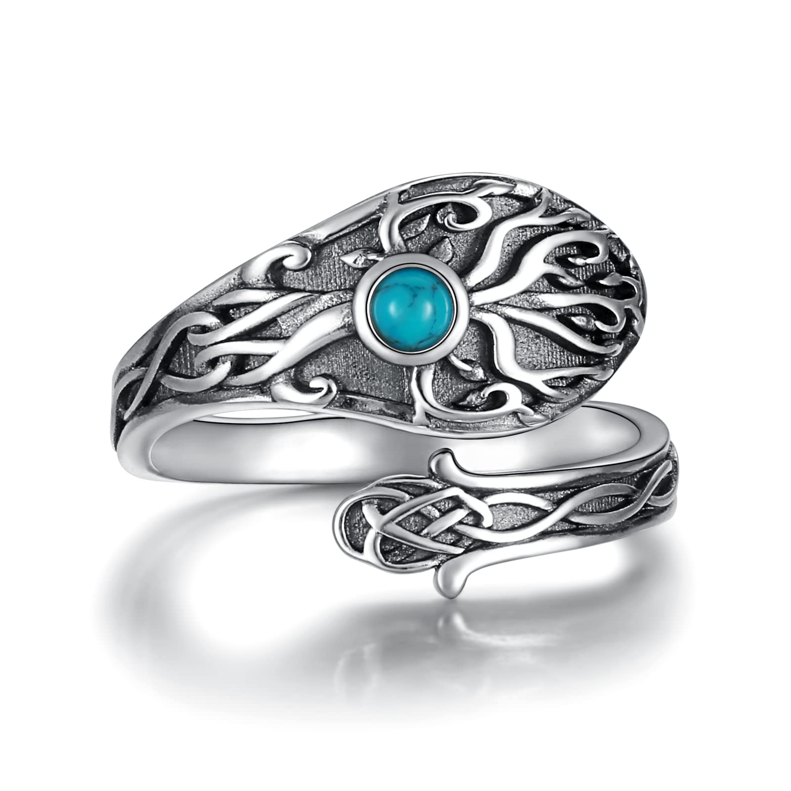 Mic Tai Tree of Life Spoon Ring - Sterling Silver Vintage Turquoise Celtic Knot Rings Adjustable Thumb Jewelry Gifts for Women (Tree of Life)