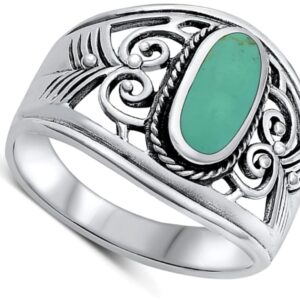 Large Chunk Simulated Turquoise Beautiful Ring New .925 Sterling Silver Band Size 4