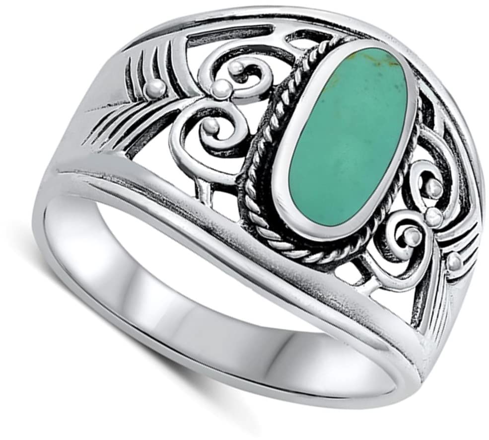 Large Chunk Simulated Turquoise Beautiful Ring New .925 Sterling Silver Band Size 4