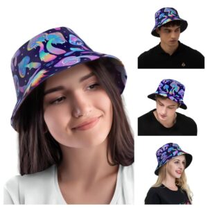 Mushroom Bucket Hats for Women Men Rave Festival Trippy Outfits Accessories for Women Summer Beach Sun Hat Packable Fisherman Cap Mushroom Gifts