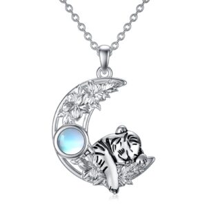 TOUPOP Christmas Gifts Tiger Crescent Moon Pendant Necklace for Women Girls Moonstone Jewelry 925 Sterling Silver Wild Animal Tiger Necklace Daughter Gifts from Mom Dad Thanksgiving Day