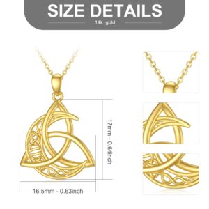 Solid Gold 14K Celtic Moon Necklace for Women, Real Gold Celtic Knot Pendant Necklace Crescent Irish Fine Jewelry Anniversary Mother's Day Gift for Wife, Mom, 16''-18''