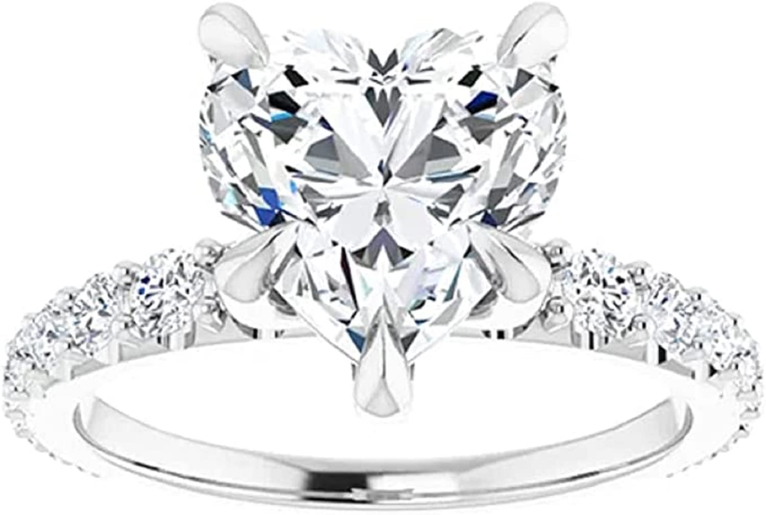 Moissanite World Dainty Intersecting Engagement Ring, Heart Cut 3.00CT, Colorless Moissanite Ring, 925 Sterling Silver, Solitaire Engagement Ring, Wedding Ring (8)