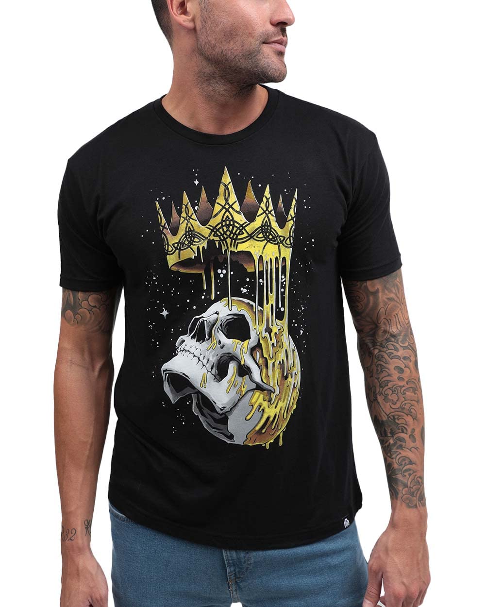 INTO THE AM Fallen King Graphic Tee for Men - Short Sleeve Design T-Shirts (Black, Large)