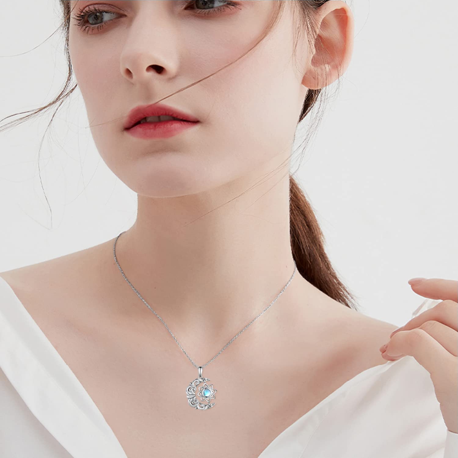 SCZKLAQ Lotus Necklace for Women 925 Sterling Silver Lotus Flower Necklace Moonstone Yoga Lotus Jewelry for Women Lotus Gifts