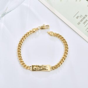 UOOANUO San Judas Tadeo Bracelet for Women Men14K Gold Filled Cuban Chain Religious Bracelets