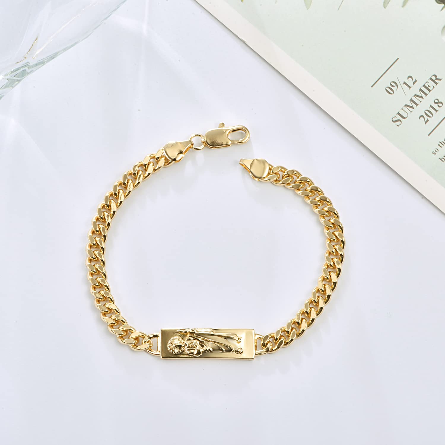 UOOANUO San Judas Tadeo Bracelet for Women Men14K Gold Filled Cuban Chain Religious Bracelets