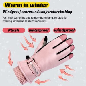 WAMENGJEA Women Winter Ski Gloves, Waterproof Touchscreen Snowboard Gloves, Windproof Warm Snow Gloves for Skiing Running and Cycling (Pink)