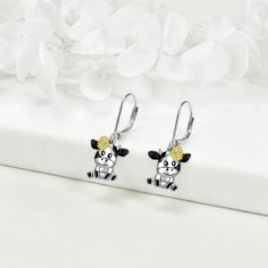 Cow Earrings Sterling Silver Cow Drop Dangle Earrings Cow Gifts for Women