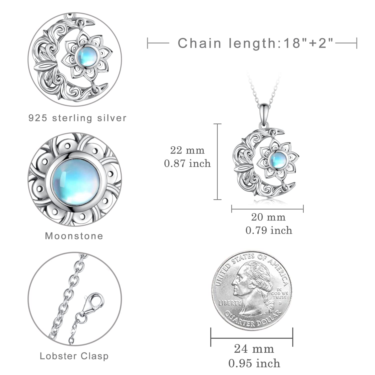 SCZKLAQ Lotus Necklace for Women 925 Sterling Silver Lotus Flower Necklace Moonstone Yoga Lotus Jewelry for Women Lotus Gifts