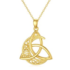 solid gold 14k celtic moon necklace for women, real gold celtic knot pendant necklace crescent irish fine jewelry anniversary mother's day gift for wife, mom, 16''-18''