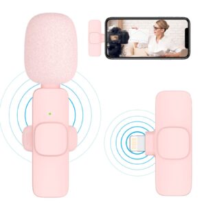 pink wireless lavalier microphone for iphone - plug play clip on shirt lapel mini mic for tiktok youtube facebook live stream vlog video recording -no need app/bluetooth