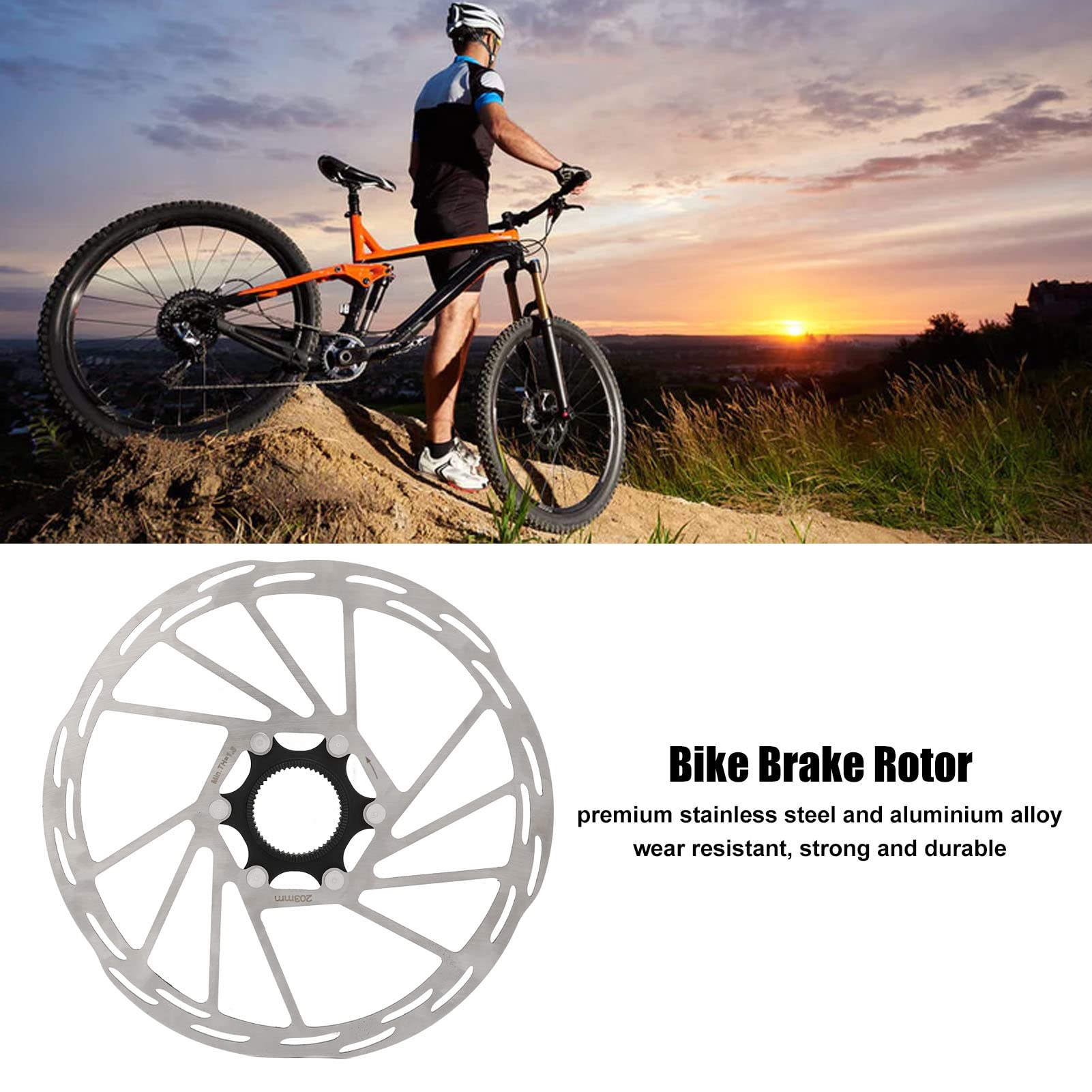 Bike Disc Brake Rotor, 203mm Disc Brake Rotor with Center Lock Adapter, Disc Brake Conversion Accessories Parts for Road Bike Mountain Bike for Disc Brake Hub with Center Lock