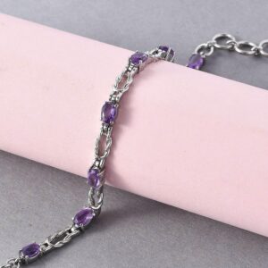 Shop LC Stainless Steel Line Bracelet with Natural Amethyst Gemstones - Handmade Elegant Jewelry for Women - Ideal for Special Occasions - Adjustable Bracelet with Extender - Fits Wrists 6" - 7"