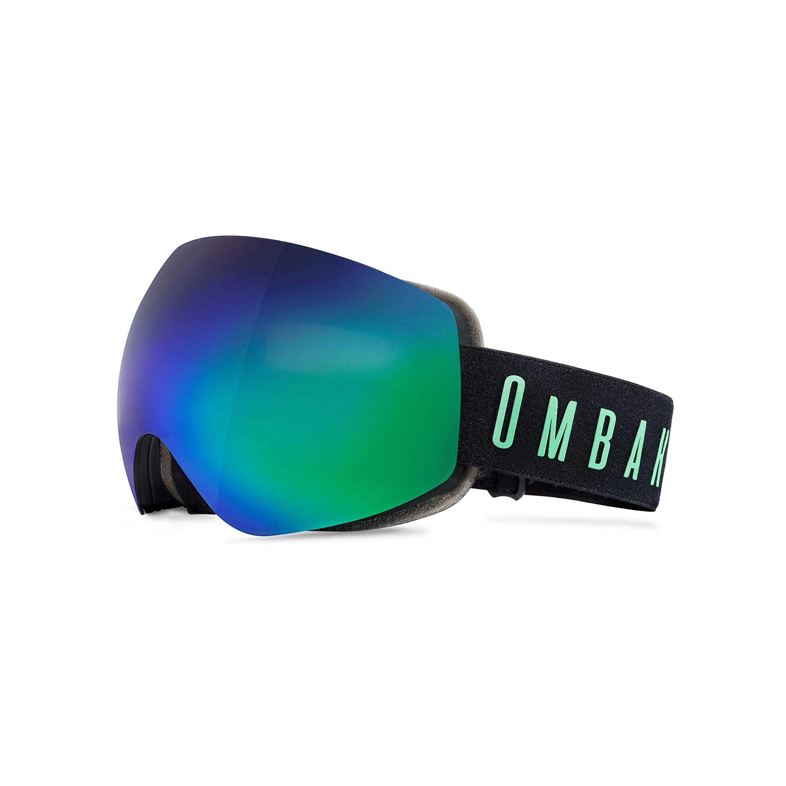 Ombak Ski Goggles - Mavericks Black Frame & Green Fire Lens - Ski/Snowboard Goggles for Men, Women & Youth